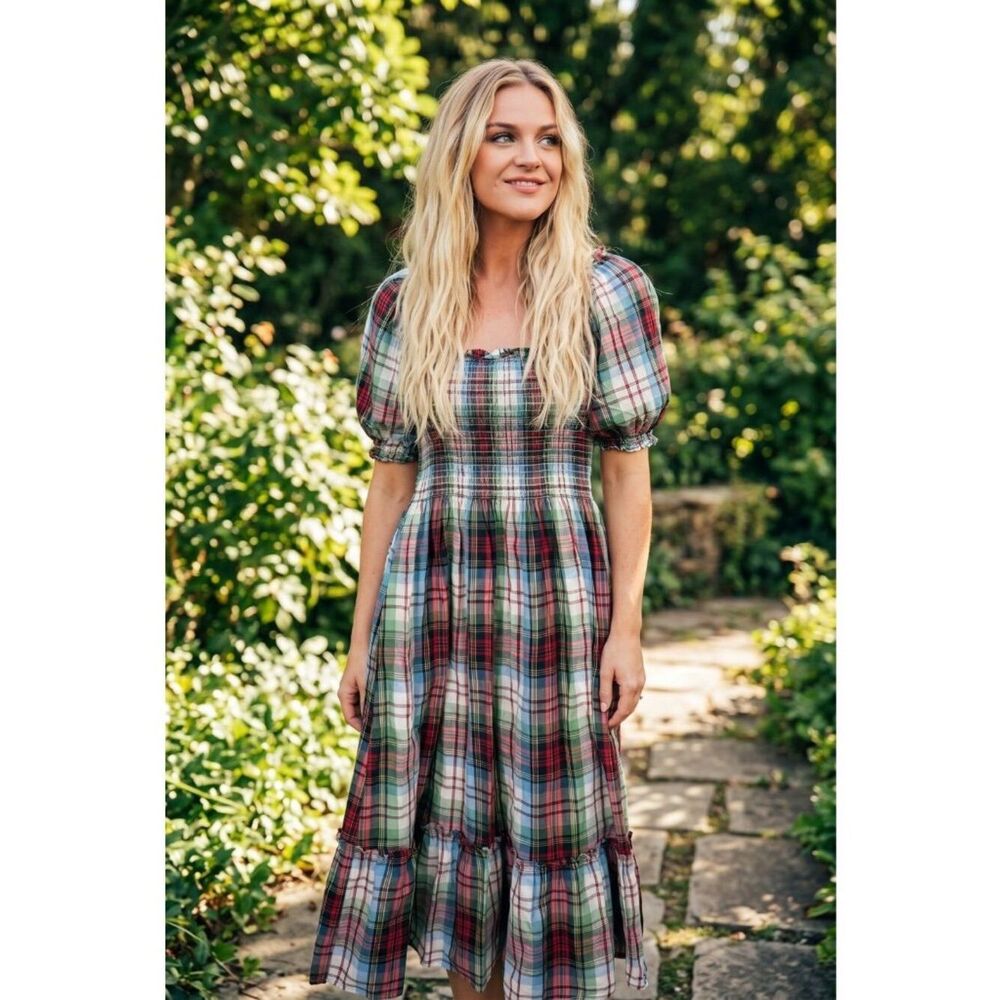 Hill House The Louisa Nap Dress in Ivory Tartan Medium